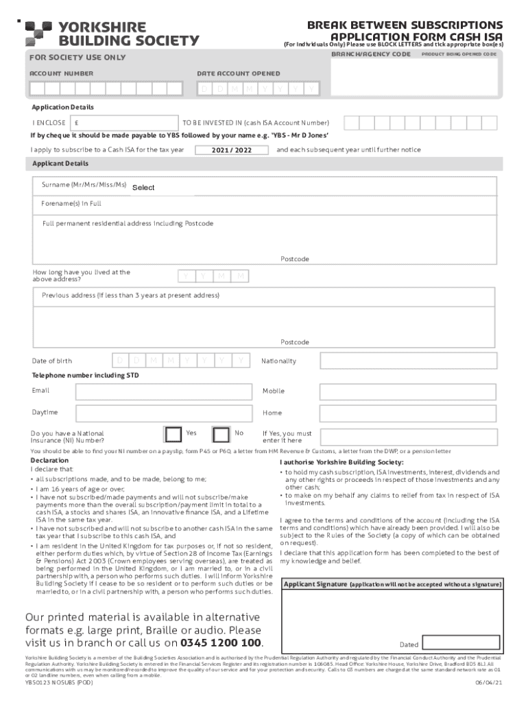 Fillable Online YBS 0123NOSUBSdraft.indd Yorkshire Building Society