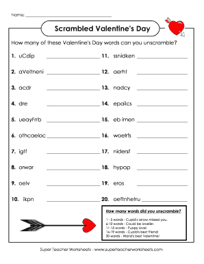 Scrambled Valentine's Day Answers - Fill Online, Printable, Fillable
