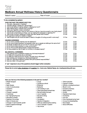 Fillable Online Medicare Annual Wellness History Questionnaire Fax