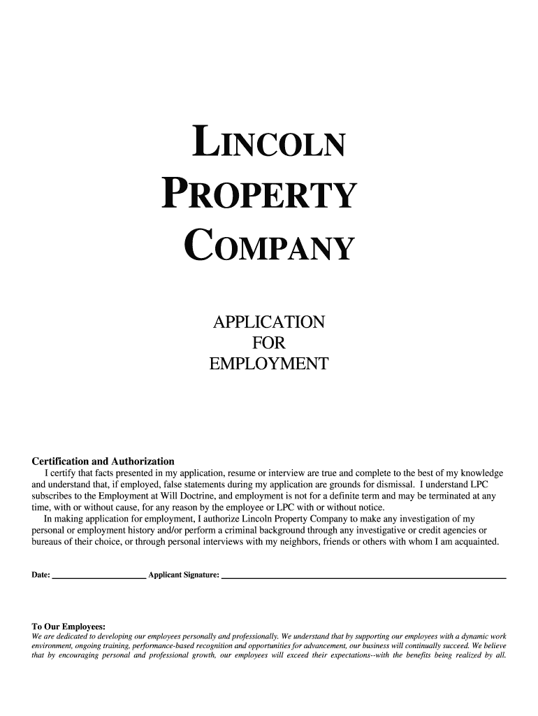 Fillable Online LINCOLN PROPERTY COMPANY