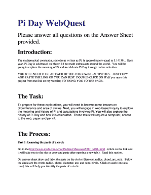 Fillable Online Pi Day WebQuest - Cobb Learning Fax Email Print - pdfFiller