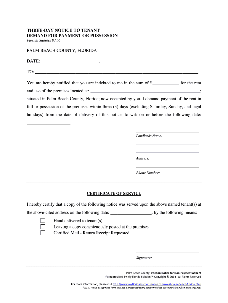 Fillable Online Palm Beach County Eviction Notice for NonPayment of