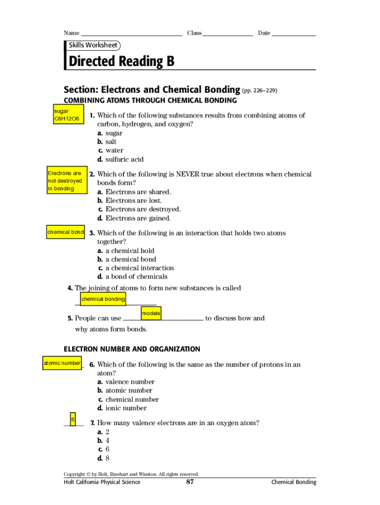 Directed Reading B Answer Key Fill Online, Printable, Fillable, Blank pdfFiller