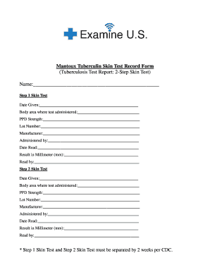 Fillable Online Mantoux Tuberculin Skin Test Record Form Tuberculosis