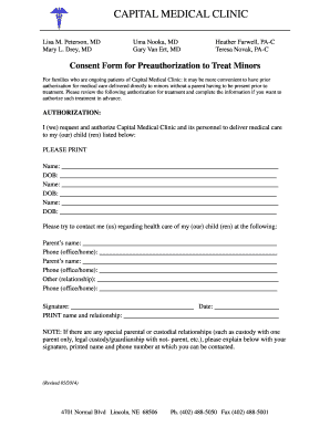 Fillable Online Consent Form to Treat Minors - Capital Medical Clinic
