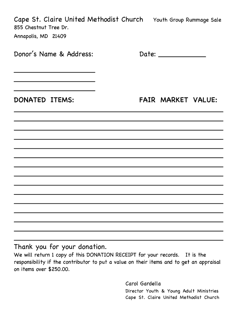 Fillable Online capeumc Donationreceipt.cwk (WP) Cape St. Claire