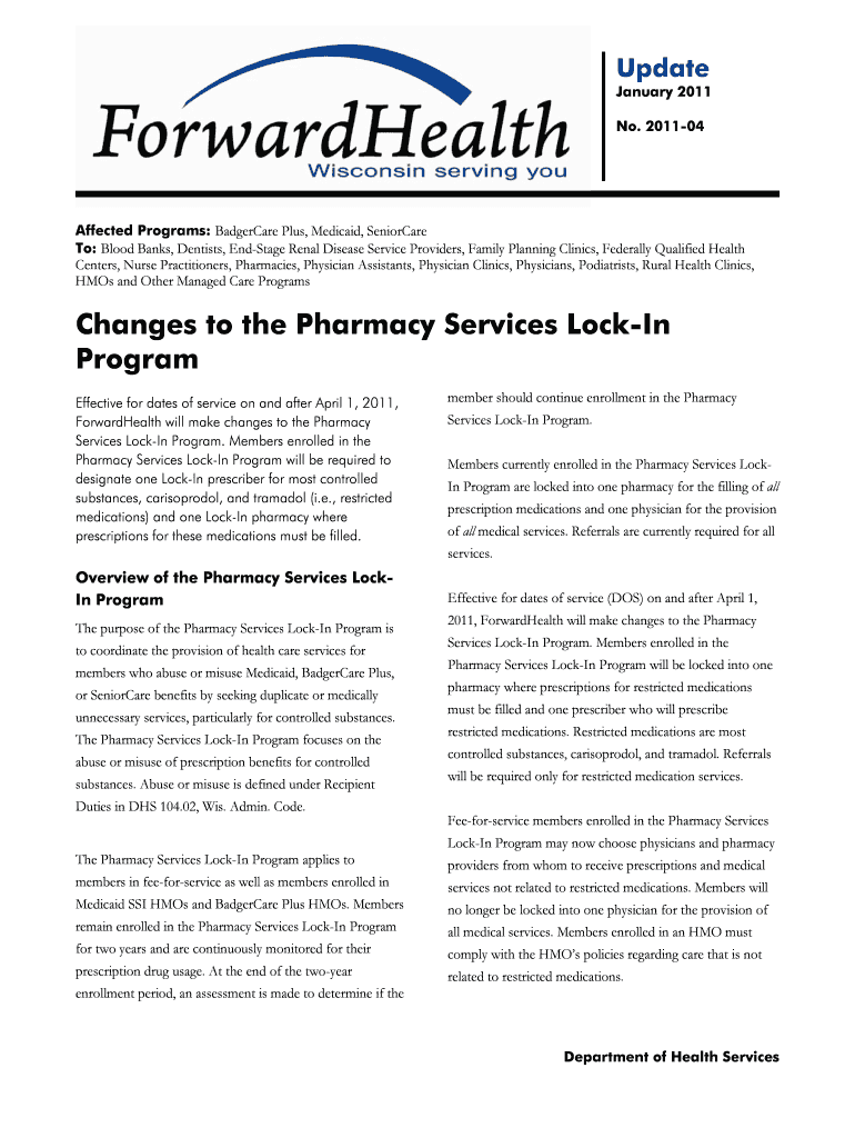 Fillable Online forwardhealth wi Changes to the Pharmacy Services LockIn Program Fax Email