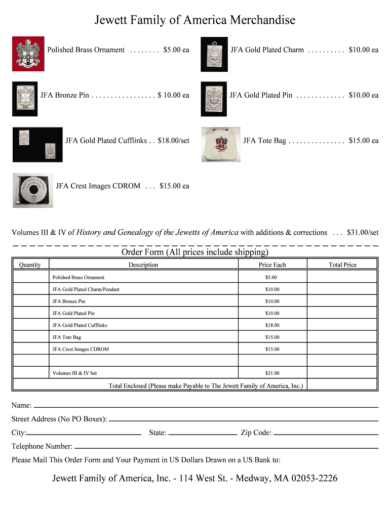 Fillable Online jewett A Printable Order Form jewett Fax