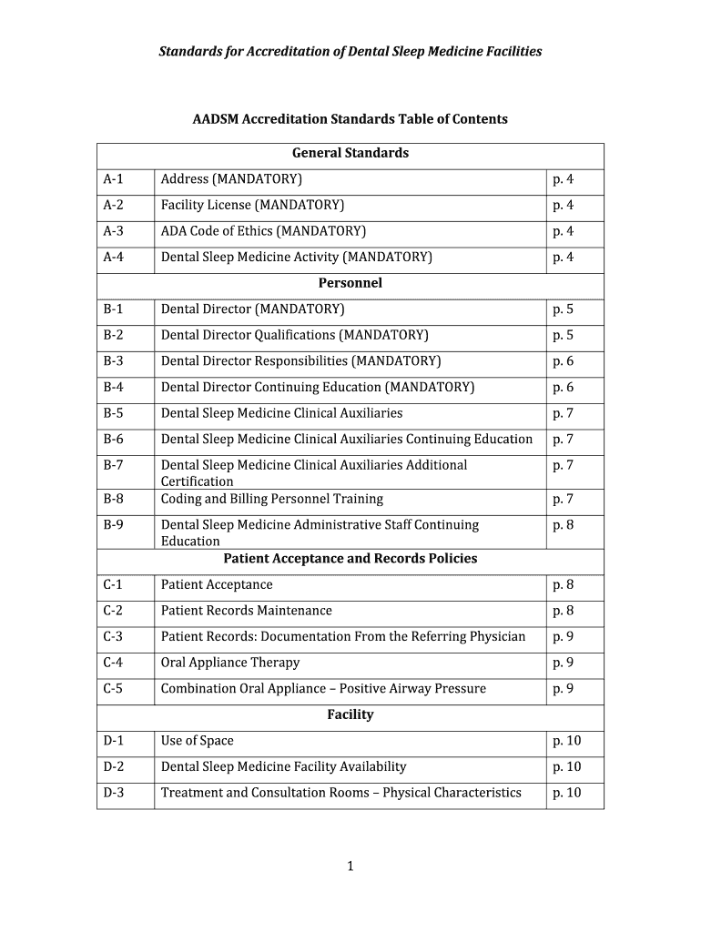 Fillable Online Standards for Accreditation of Dental Sleep Medicine
