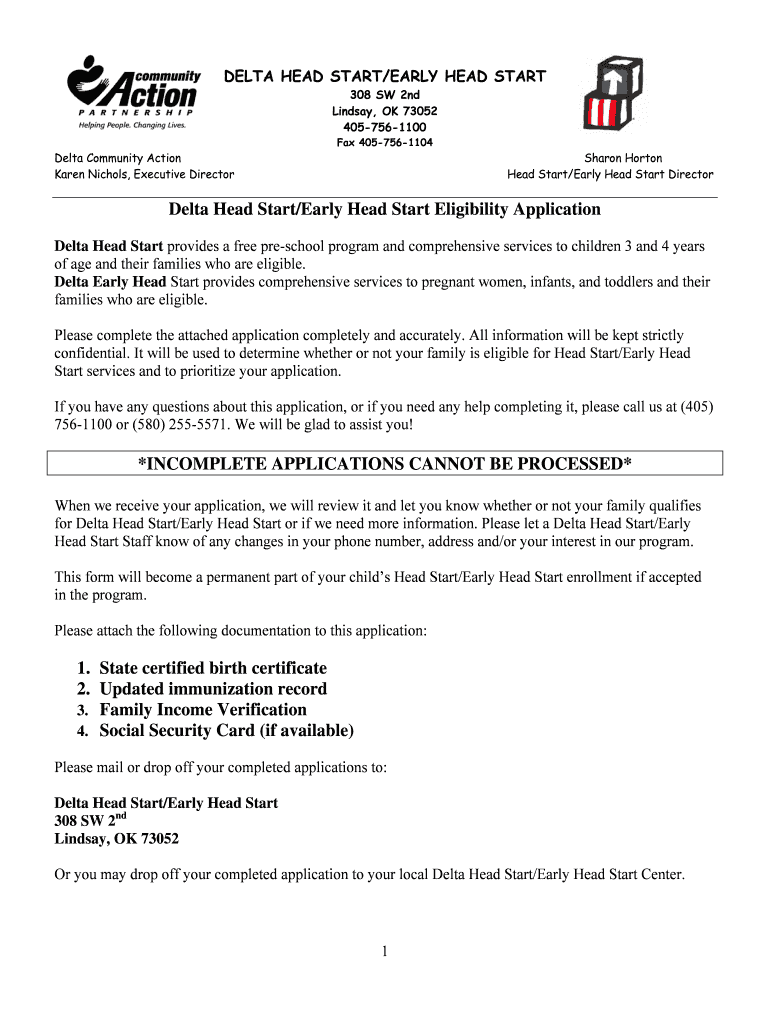 Fillable Online DELTA HEAD START Fax Email Print pdfFiller