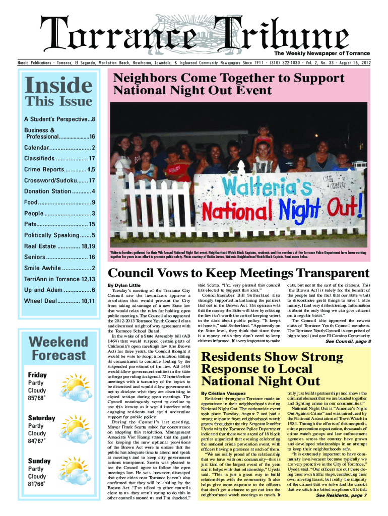 Fillable Online Fillable Online The Weekly Newspaper of Torrance Inside