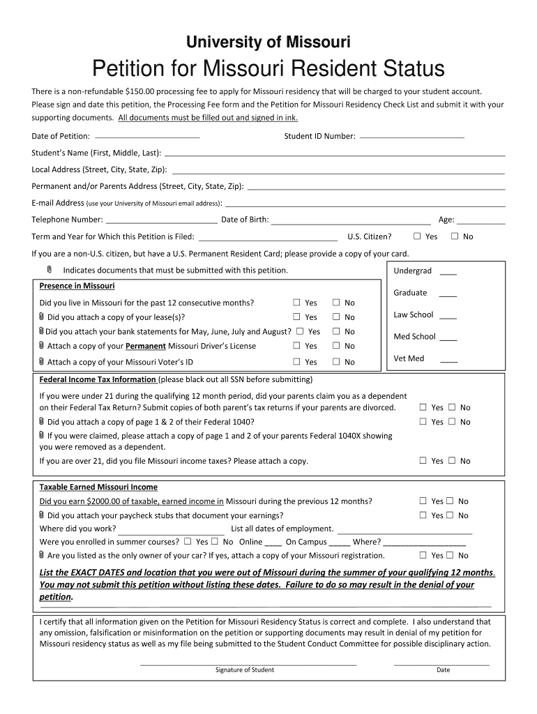 Fillable Online registrar missouri Petition for Missouri Resident