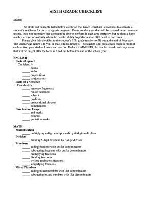 Fillable Online gcsbowie SIXTH GRADE CHECKLIST - gcsbowie Fax Email