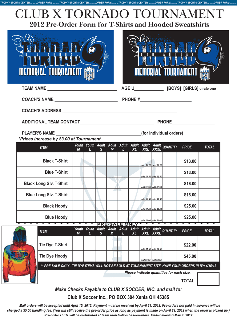 Fillable Online TROPHY SPORTS CENTERORDER FORMTROPHY SPORTS CENTERORDER