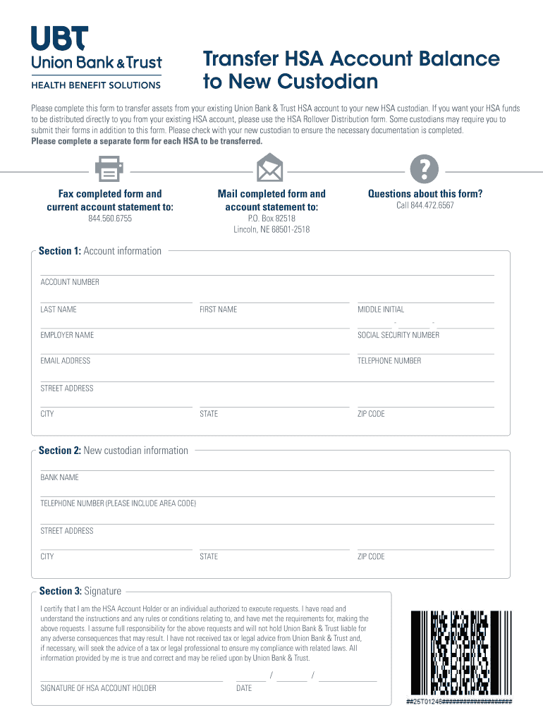 Fillable Online Transfer HSA Account Balance to New Custodian Union