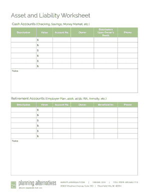 Fillable Online Asset and Liability Worksheet Fax Email Print - pdfFiller