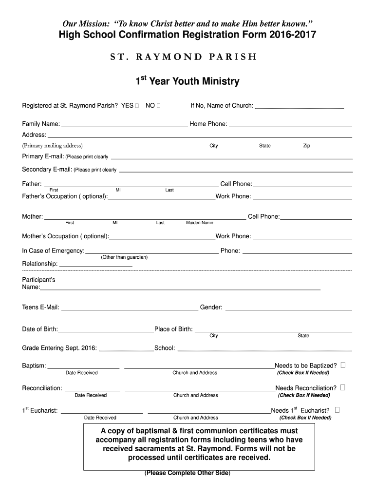 Fillable Online straymonddublin First Year Youth Ministry Form St