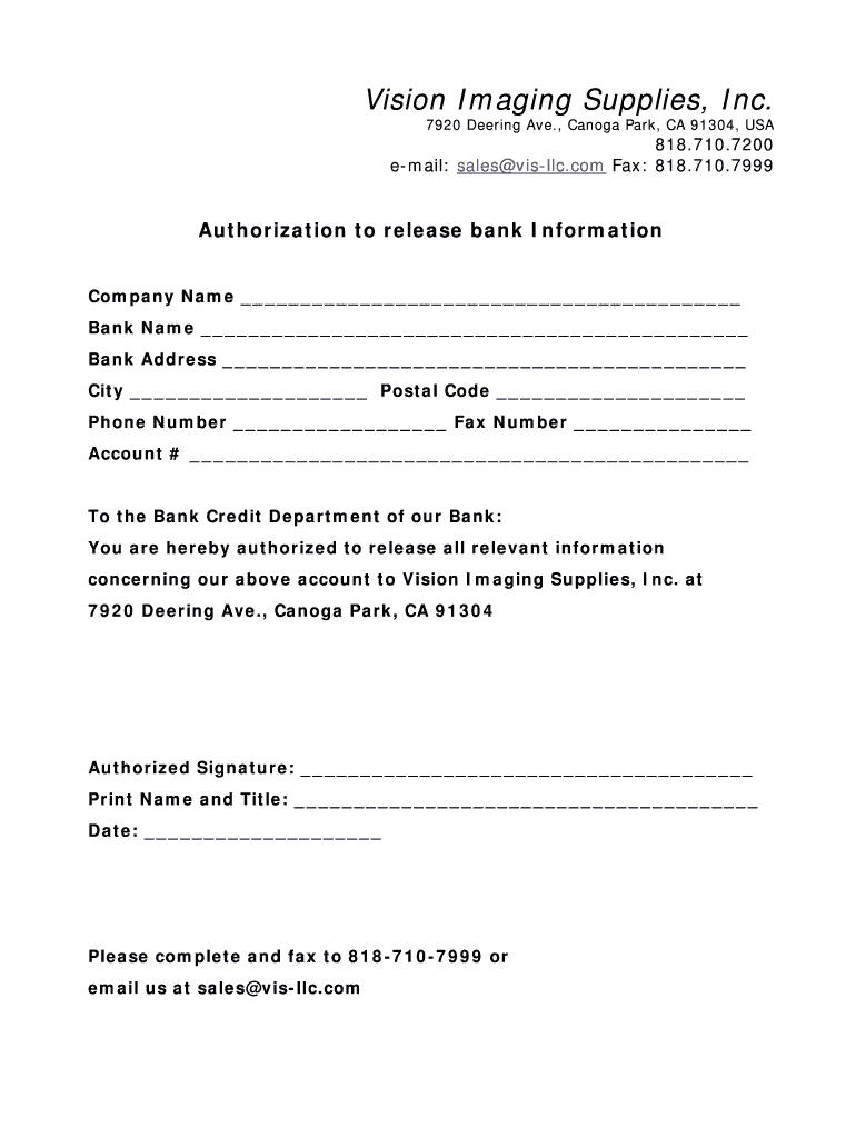 Fillable Online Authorization to release bank Information Fax Email Print pdfFiller