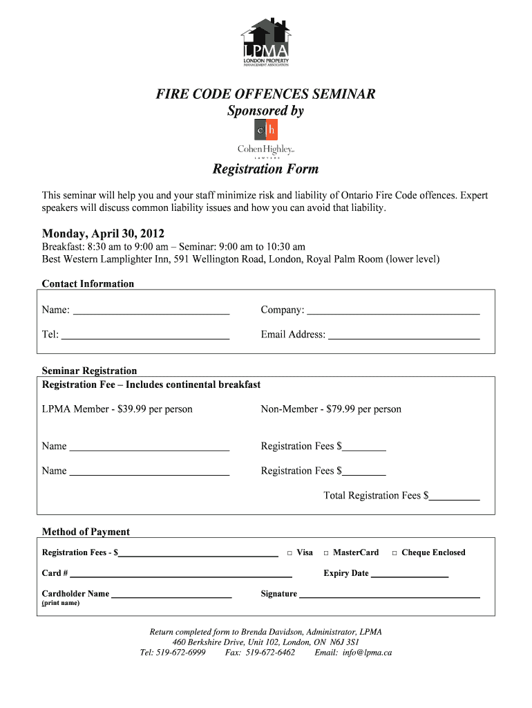 Fillable Online FIRE CODE OFFENCES SEMINAR Sponsored by Registration