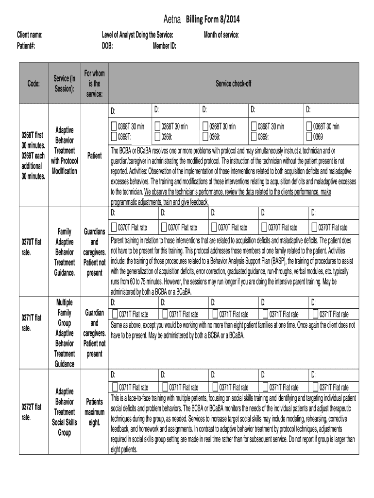 Fillable Online Aetna Assessment Billing Form 8/2014 ATTA Associates