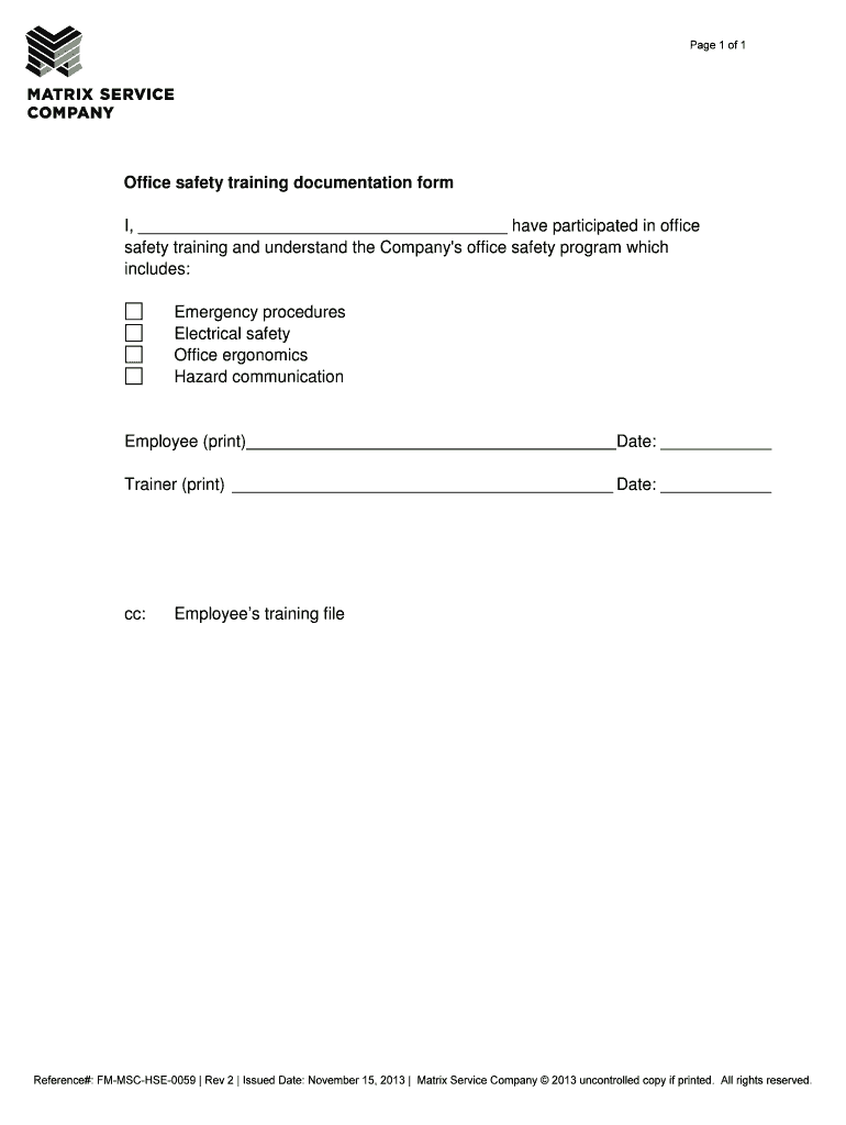 Fillable Online Office safety training documentation form Fax Email Print pdfFiller