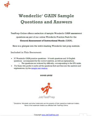 wonderlic test answers Forms and Templates - Fillable & Printable