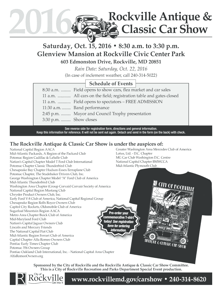 Fillable Online rockvillemd Rockville Antique & Classic Car Show