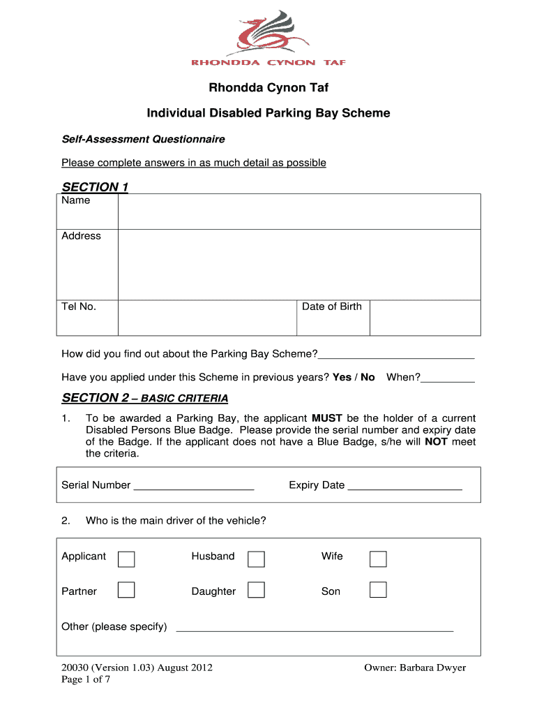 Fillable Online rctcbc gov Rhondda Cynon Taf Individual Disabled