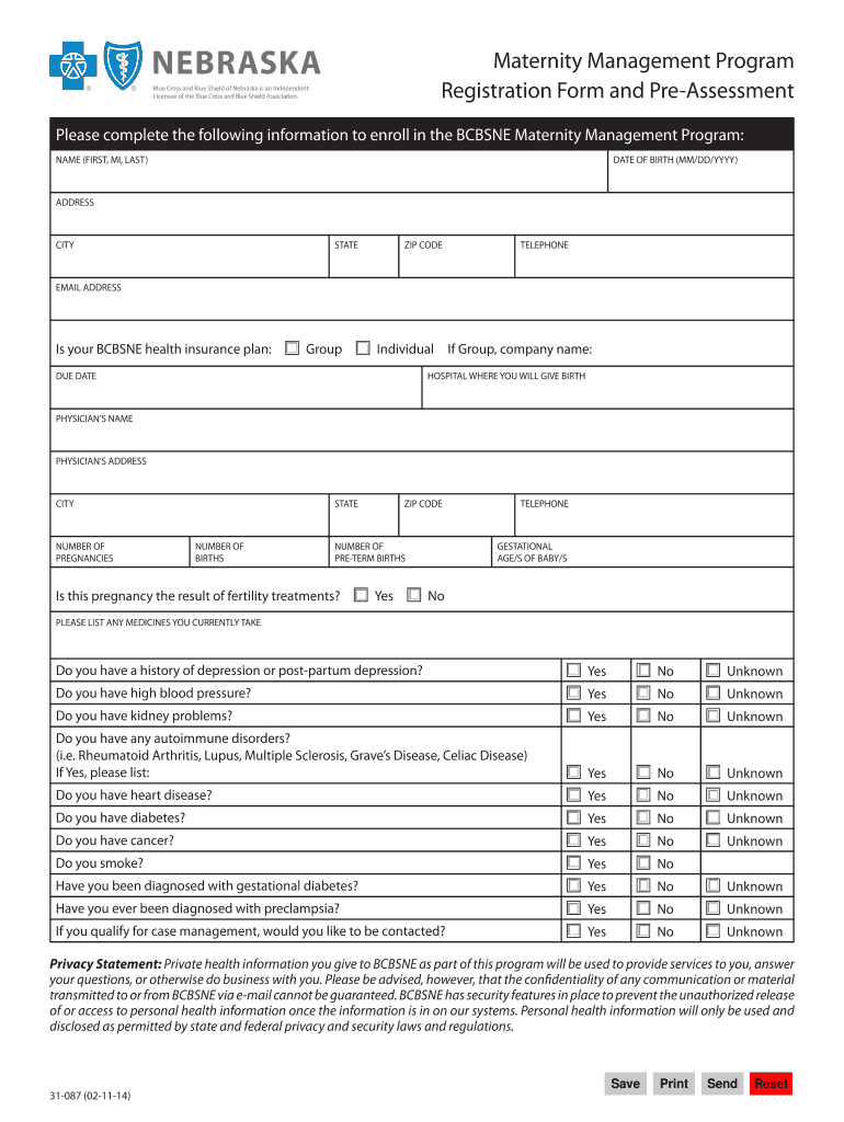Fillable Online Maternity Management Program Registration Form and Pre