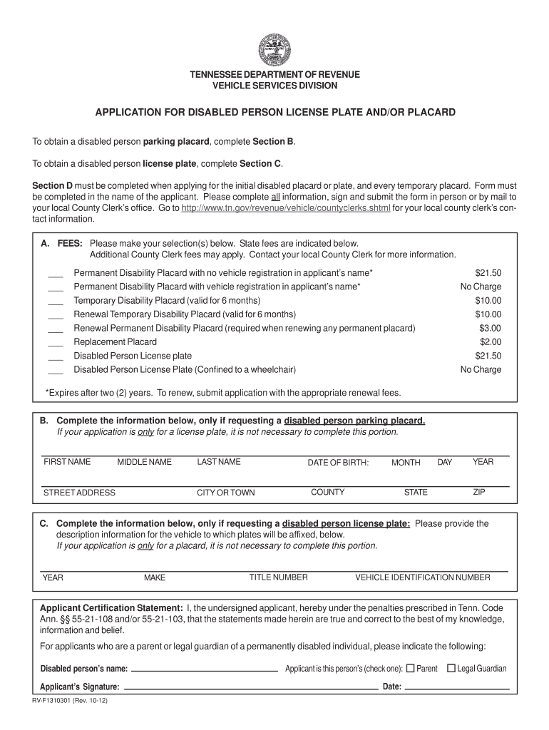 Fillable Online Application for Disabled Person License Plate or