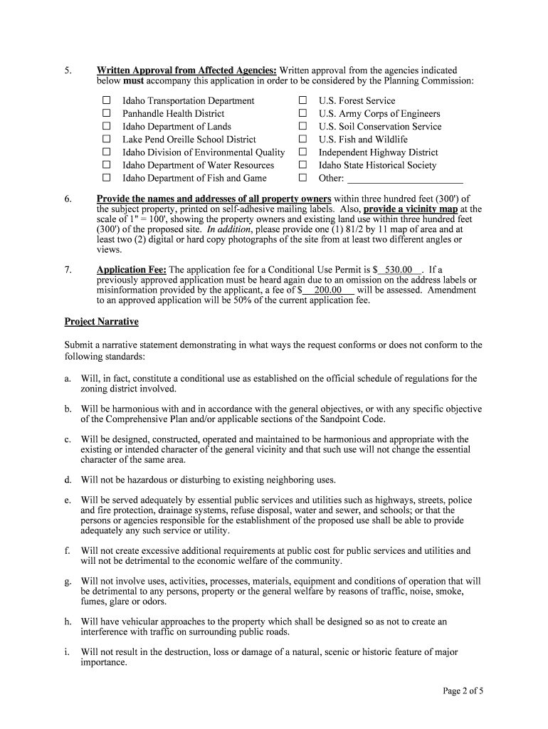 Fillable Online CITY OF SANDPOINT PLANNING AND ZONING DEPARTMENT Fax