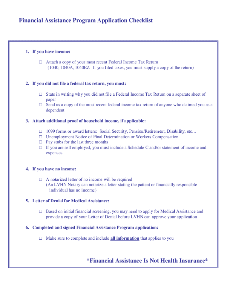 Lehigh Valley Health Network Financial Assistance Program Application Fill and Sign Printable