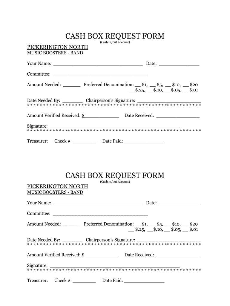 Fillable Online Cash box request form cash box request form