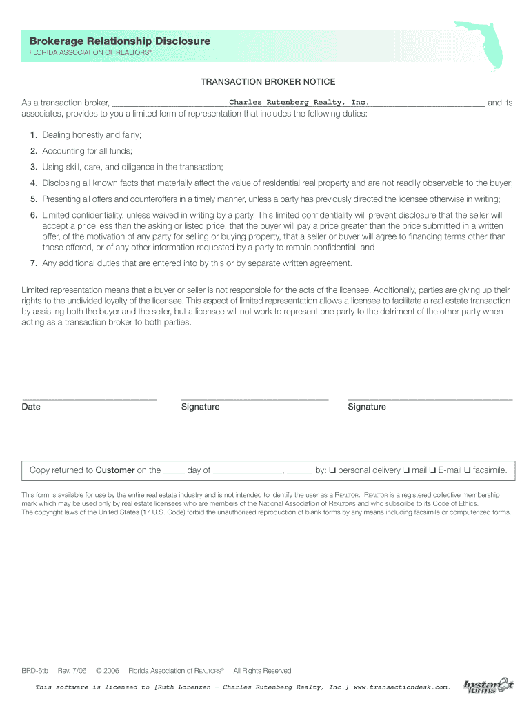 Fillable Online Brokerage Relationship Disclosure Ruth Lorenzen Fax