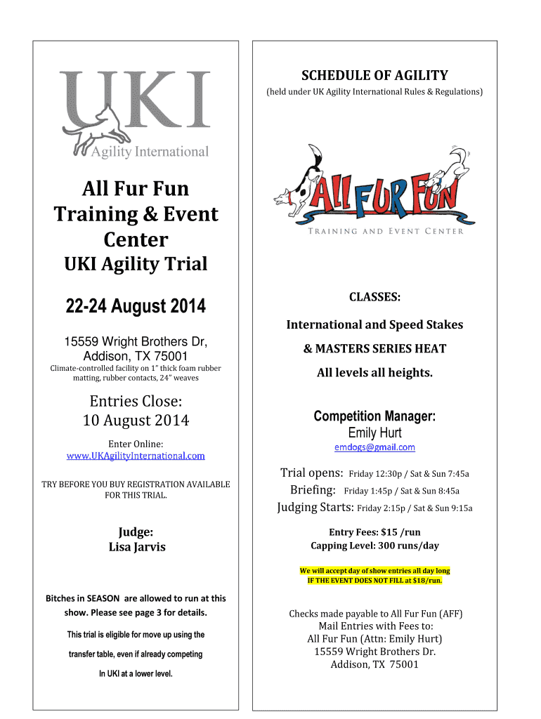 Fillable Online All Fur Fun Training & Event Center Fax Email Print