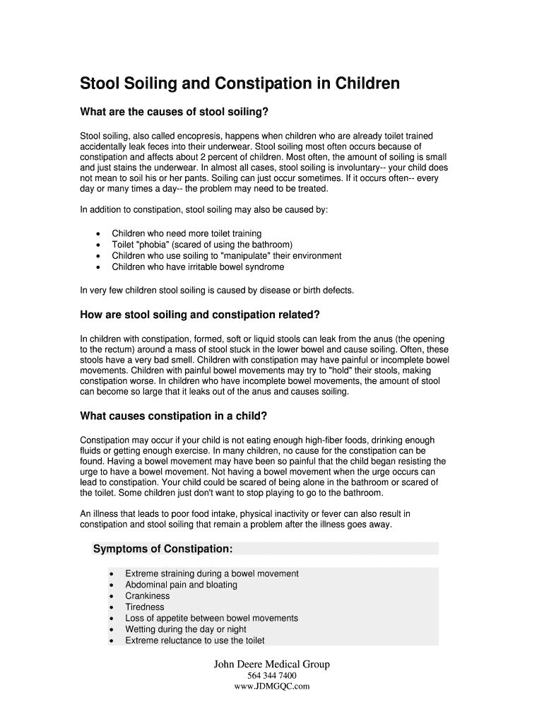 Fillable Online Stool Soiling and Constipation in Children Fax Email
