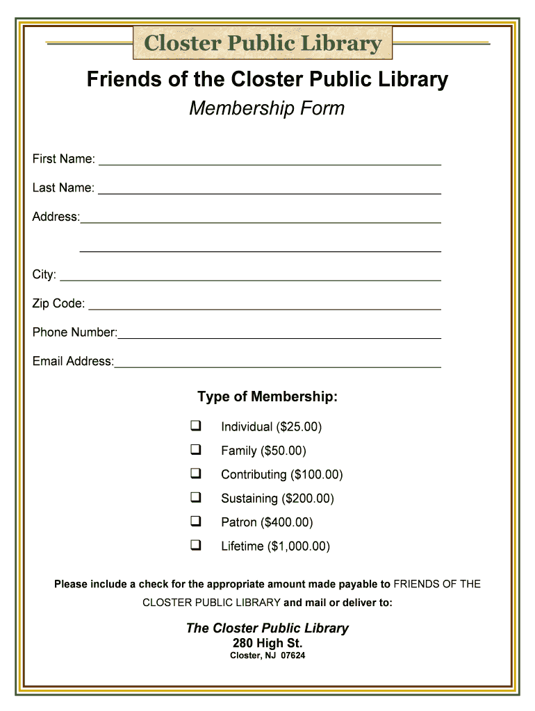 Fillable Online closter bccls Closter Public Library Friends of the Closter Public Library