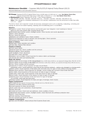 Porsche Cayenne Maintenance Checklist - Blank Fillable Template | Fill