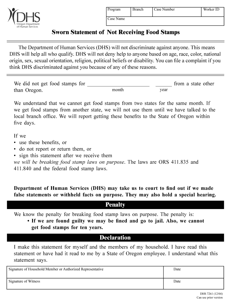 Fillable Online apps state or Sworn Statement of Not Receiving Food
