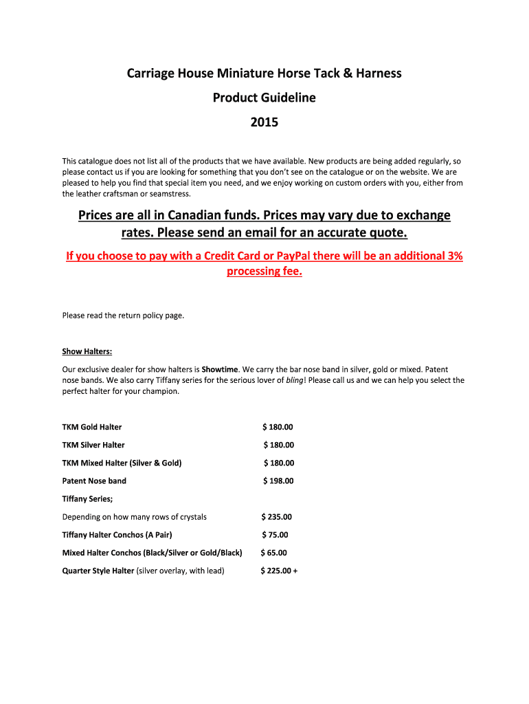 Fillable Online To download Carriage House Miniature Horse tack and