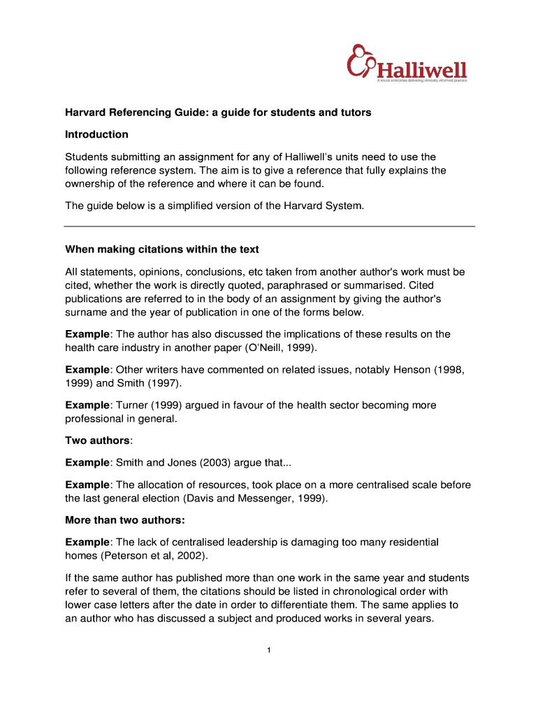 Fillable Online halliwellhomes co Harvard Referencing Guide a guide