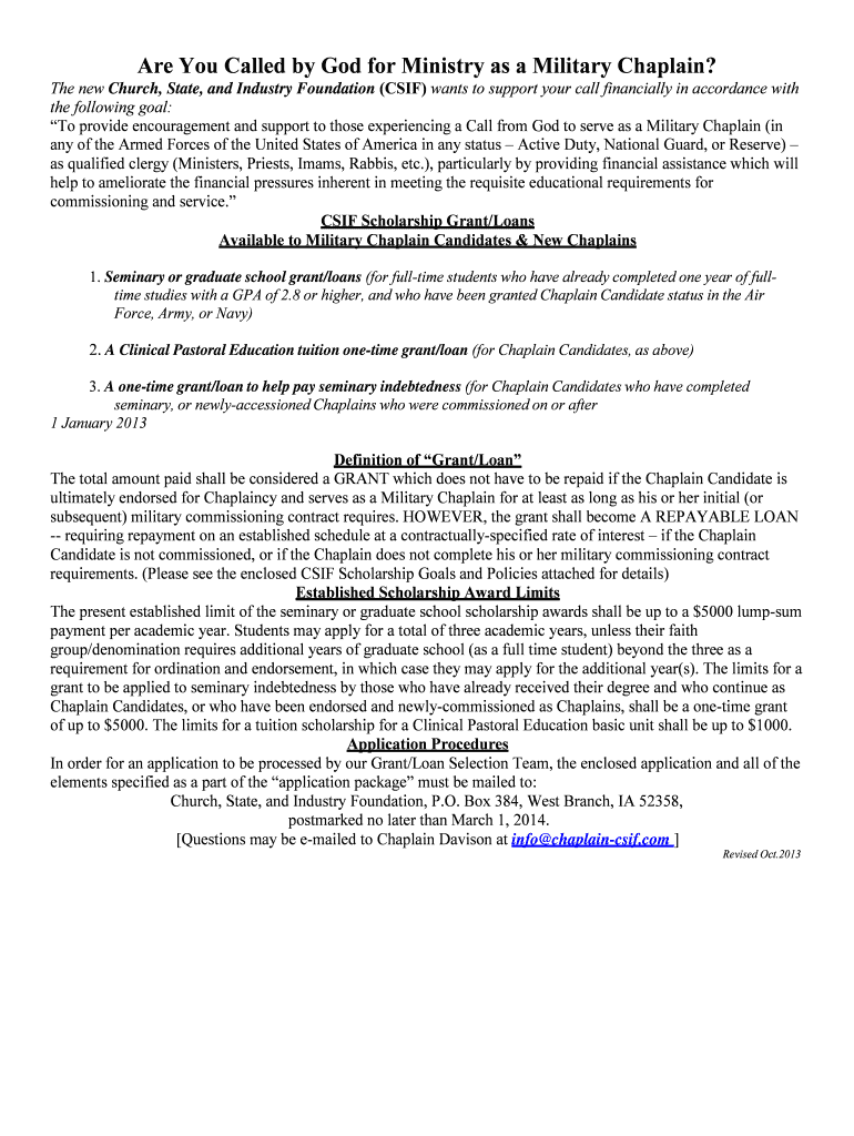 Fillable Online chaplaincsif Military Chaplains chaplaincsif Fax