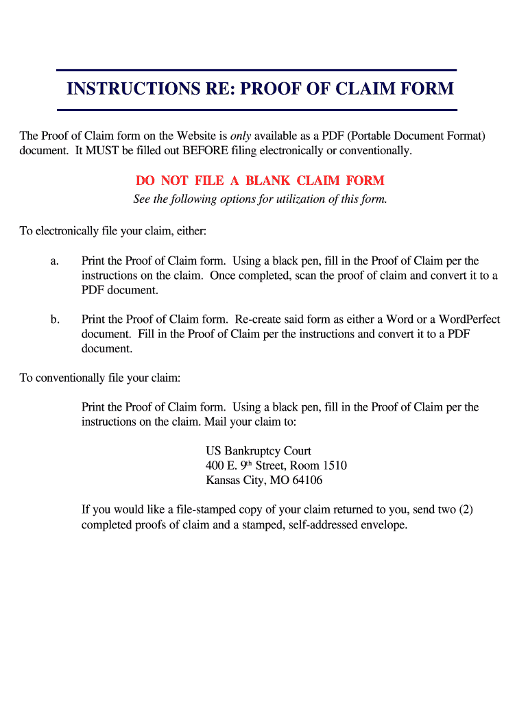 Fillable Online Missouri Proof Of Claim Before Using Form State