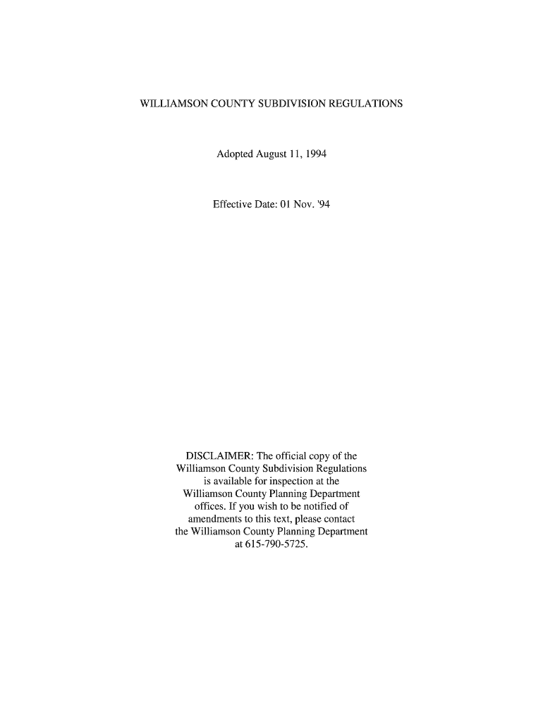 Fillable Online WILLIAMSON COUNTY SUBDIVISION REGULATIONS Adopted
