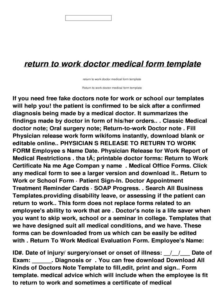 Fillable Online return to work doctor medical form template Fax Email