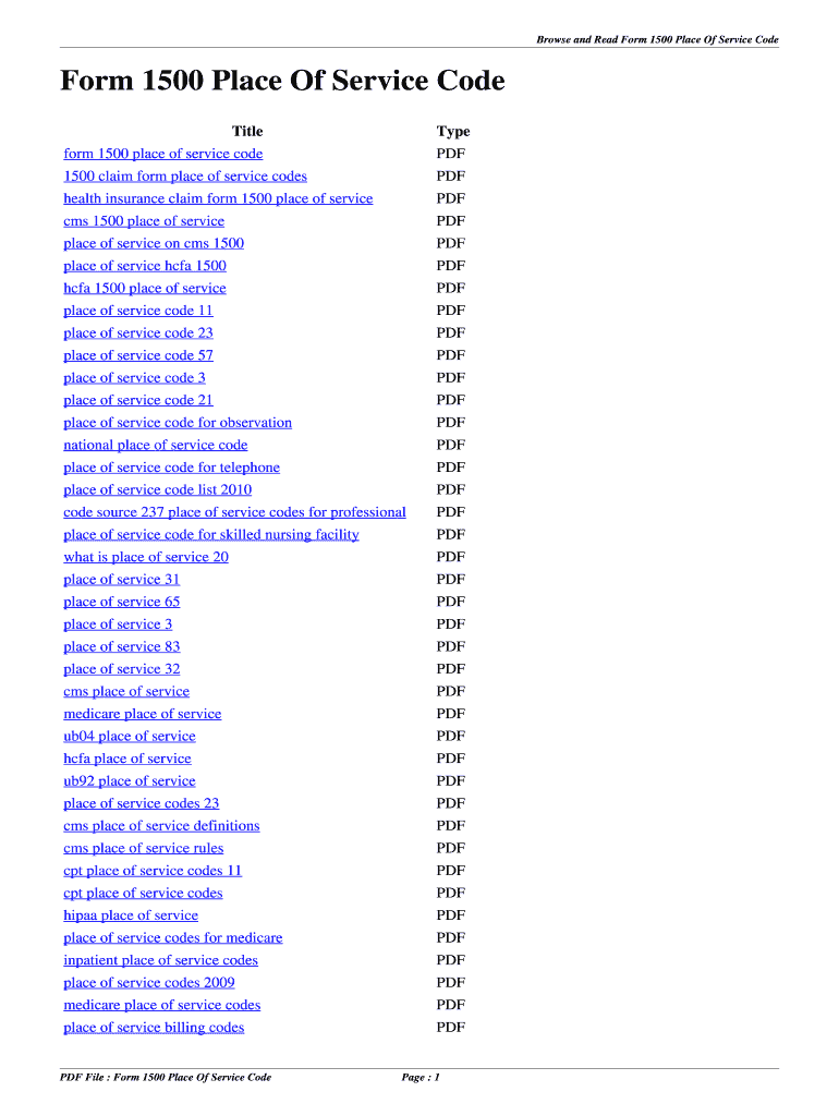 Fillable Online Form 1500 Place Of Service Code. form 1500 place of