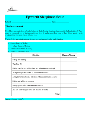 Fillable Online Epworth Sleepiness Scale - Sleep Solutions Fax Email