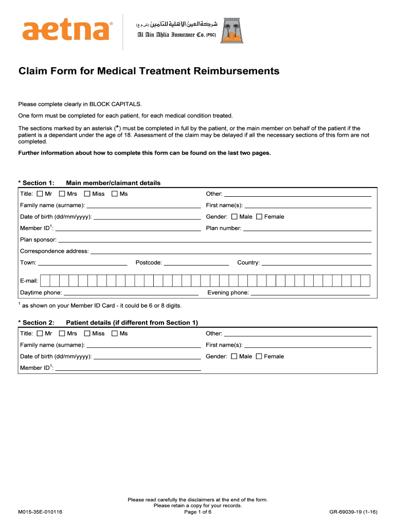 Fillable Online Pioneer Claim Form Medical Aetna International Fax