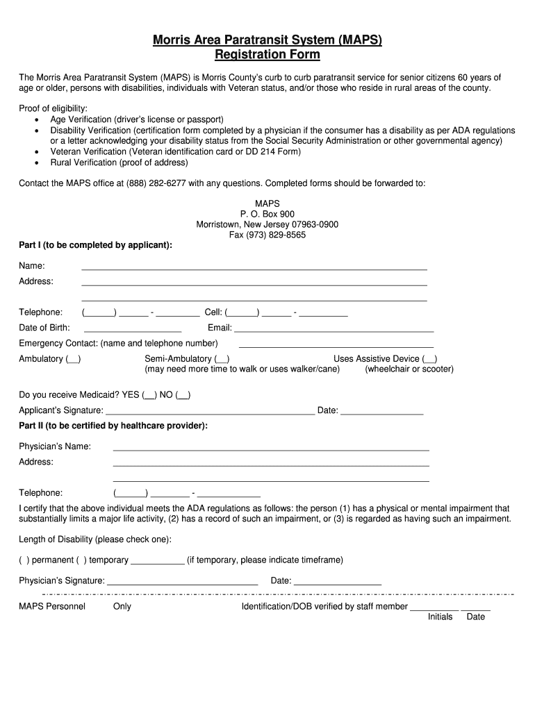 Fillable Online morriscountynj Morris Area Paratransit System (MAPS