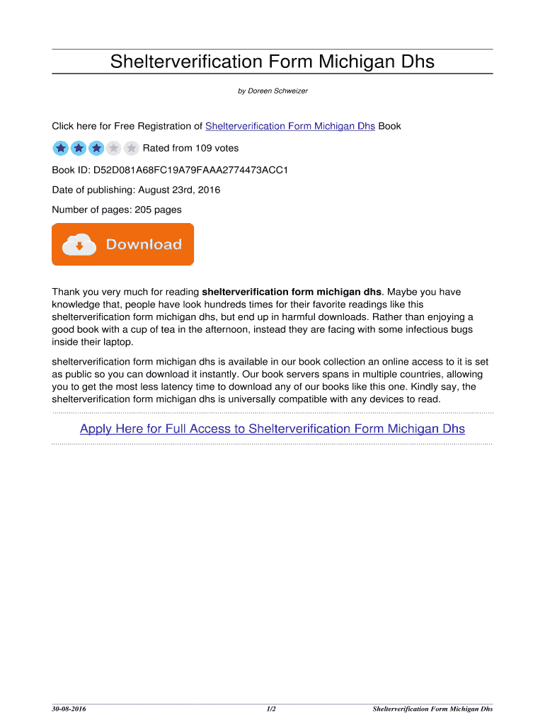 Fillable Online sundayers Shelterverification Form Michigan Dhs